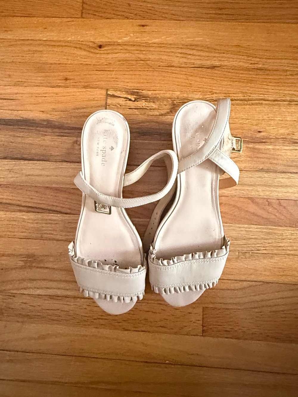 Kate Spade New York Cream Leather Ruffle Ankle Strap Sandals